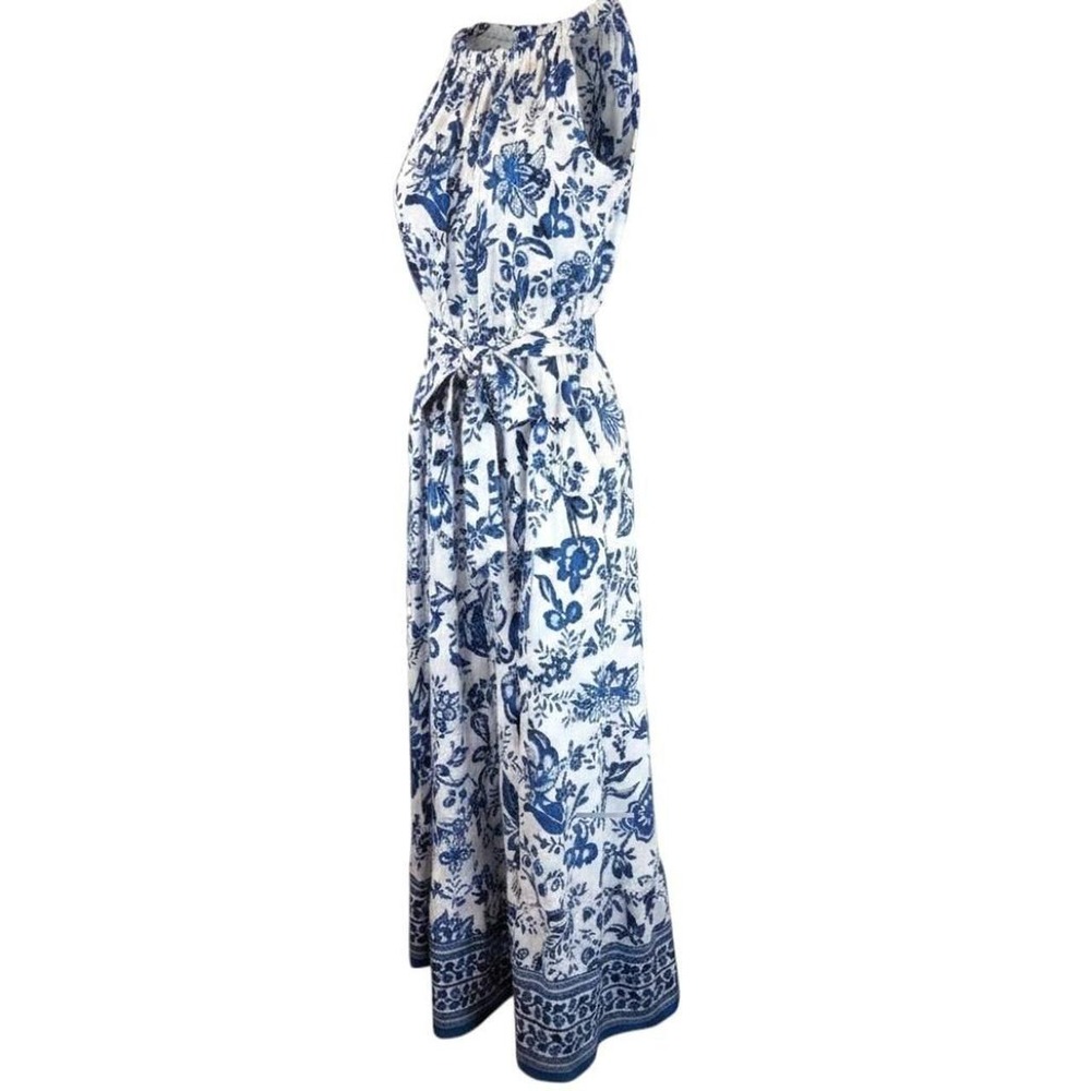 BloomChic Boho Maxi Dress Blue White Floral 22W/24W Sleeveless Tie Back